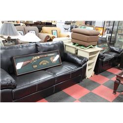BLACK LEATHERETTE SOFA W LOVE SEAT