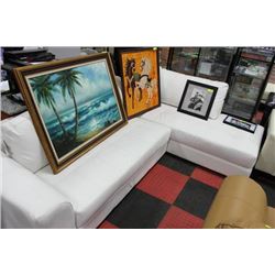 WHITE LEATHERETTE 'L' SHAPE SECTIONAL