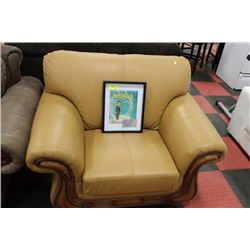 CAMEL TONE WOOD TRIM SOFA CHAIR