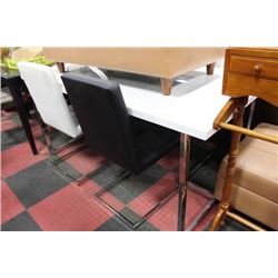 CHROME LEG TABLE W 4 BLACK AND WHITE SIDECHAIRS