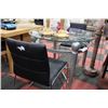 Image 1 : NEW METAL AND GLASS TABLE W 2 BLACK LEATHER CHAIRS
