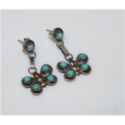 Old Pawn Zuni Sterling Turquoise Butterfly Earrings