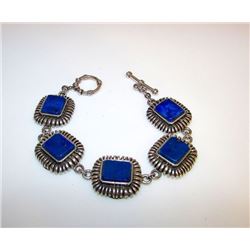 Art Deco Style Sterling Silver Lapis Bracelet