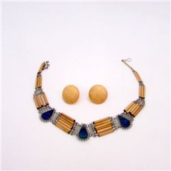 Native American Old Pawn Wooden Necklace Earrings