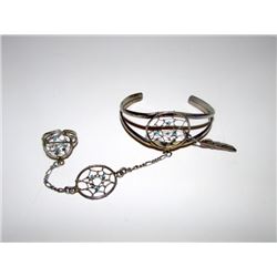 Southwestern Silver Dream Catcher Bracelet Ring
