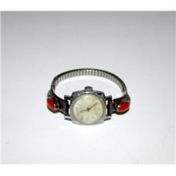 Old Pawn Navajo Sterling Silver Coral Watch Band