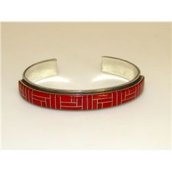 Zuni Sterling Silver Inlay Coral Cuff Bracelet