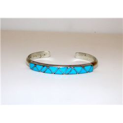 Zuni Sterling Silver Inlay Turquoise Cuff Bracelet