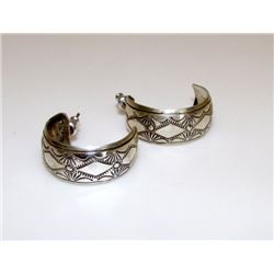 Native American Navajo Sterling Silver Hoop Earrings