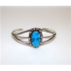 Old Pawn Navajo Sterling Kingman Turquoise Bracelet