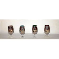 Set of Silver Overlay Colored Glass Cordials/Glasses