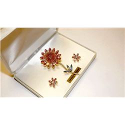 Austrian Crystal Flower Brooch and Post Earrings
