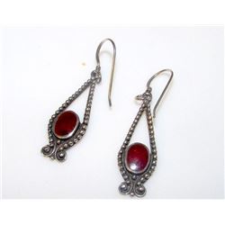 Vintage Sterling Silver Carnelian Pierced Earrings