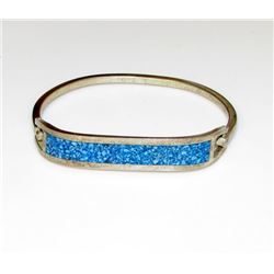 Mexican Sterling Silver 925 Chip Inlay Turquoise Bangle