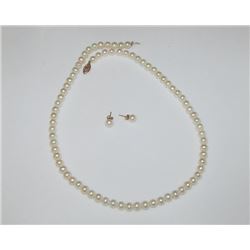 Pearl 10K Gold Filigree Clasp Necklace Earrings Set