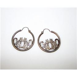 Sterling Silver Cats Pierced Hoop Earrings