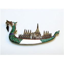 Siam Sterling Enamel Dragon Boat Brooch