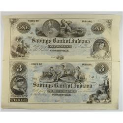 UNCUT SHEET OF ($1 & $3) SAVINGS BANK OF INDIANA CH CU