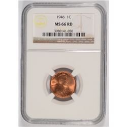 1946 LINCOLN CENT, NGC MS-66 RED