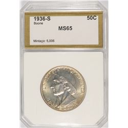 1936-S BOONE COMMEN HALF DOLLAR PCI MS-65