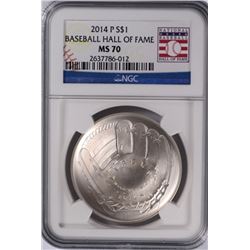 2014 BASEBALL HALL OF FAME SILVER DOLLAR, NGC MS-70!  WOW!!