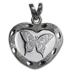 1/10 oz Silver Butterfly Pendant (Diamond Cut - Heart Bezel)