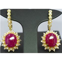 Cabochon Ruby  12.90 ctw Diamond Dangle Earring 14KYG