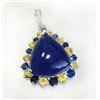 Image 1 : YELLOW SAPPHIRE 1.76CT / BLUE SAPPHIRE 2.20CT / TANZANITE CAB 34.67CT, 14K W/G PENDANT 8.74GRAM / DI