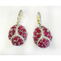 Y.SAPPHIRE 0.67CT / BURMA RUBY 16.48CT, 14K W/G EARRING 16.61GRAM / DIAMOND 1.36CT