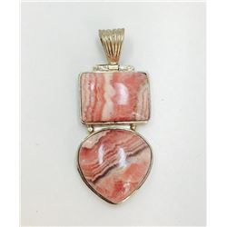 Sterling  Silver .925 Pink Rhodochrosite Pendant 18.53g 22x40mm