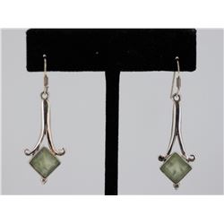 Sterling Silver .925 Vintage Lime Green Gem Earrings