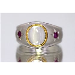 Sterling Silver .925 Moon Stone/Ruby Ring