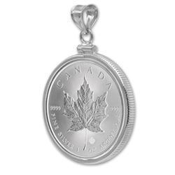 2014 1 oz Silver Maple Leaf Pendant (Plain Front Bezel)