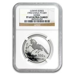 1990 China 1 oz Proof Platinum Horse 100 Yuan PF-69 NGC