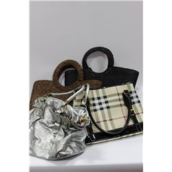 BOX OF 3 PURSES AND 2 SUMMER BAGS