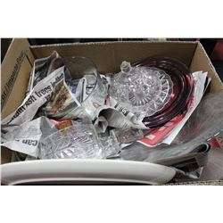 BOX W/ LIQUOR DISPENSOR,PLATTERS,COOKWARE ETC..