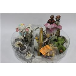 LARGE GLASS TRAY W/ FIGURINES