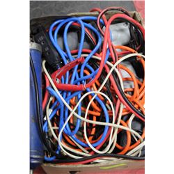 BOX OF ASSORTED TOOLS AND CORDS