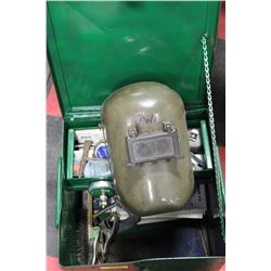 GREEN STEEL LOCKABLE JOB BOX FULL OF WELDING TOOLS