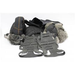 "WIND RIVER" FAUX FUR WINTER HAT, BLK GLOVES,
