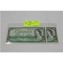 GEM UNC CONSEC S/N 1954 1 DOLLAR NOTES X2