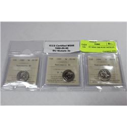 ICCS CERT MS66 1988-90 BU NICKLES X3
