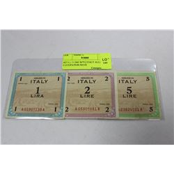 SET OF 3 1943 WW2 ITALY ALLIED OCCUPATION NOTE