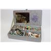 Image 1 : SILVER COLORED JEWELRY BOX W/CONTENTS