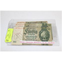 GERMAN 3 BANKNOTES WAFFEN SS 2 SS DYV DAS REICH X3