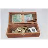 Image 1 : MOTORCYCLE WOODEN BOX FULL OF WORLD COINS & PAPER