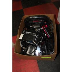 BOX OF CELL PHONES/ CHARGERS/ CORDS & ACCESSORIES