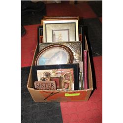 BOX OF VARIOUS PICTURES & PICTURE FRAMES