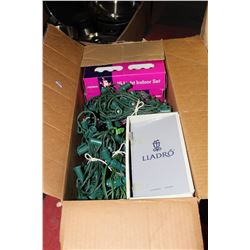 BOX W/ XMAS LIGHTS AND TREE STAND