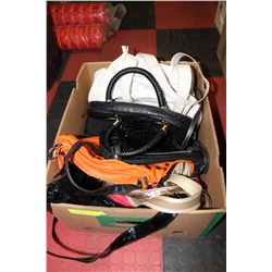 BOX OF PURSES INCLUDING LEATHER PURSES AND COACH